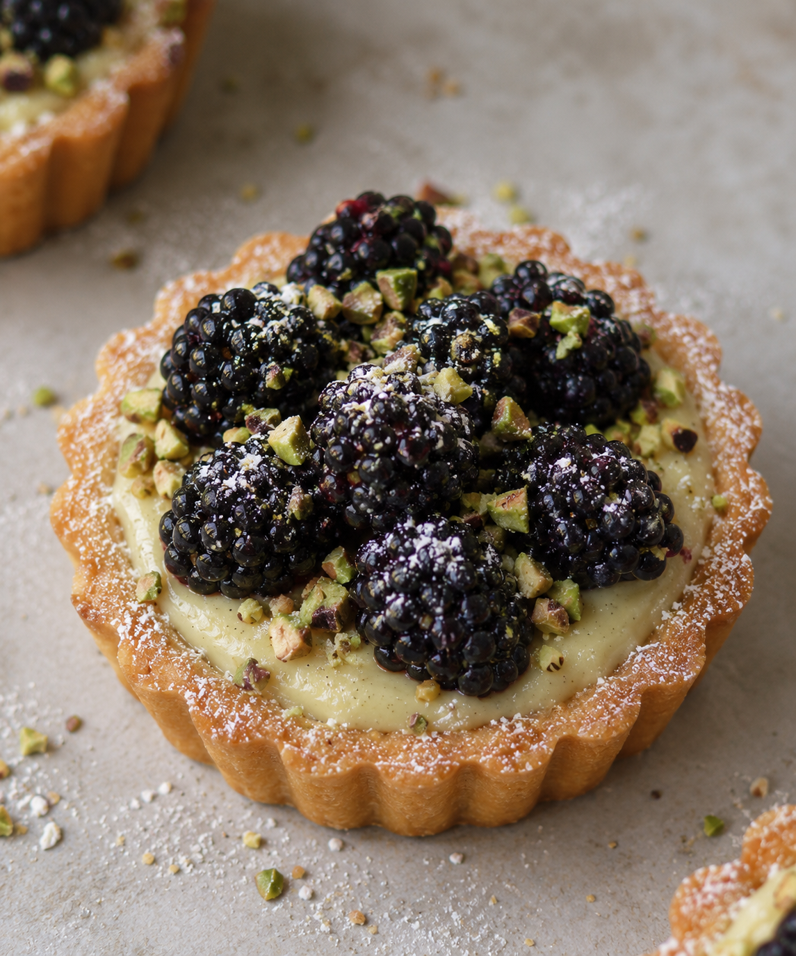 (Gluten free)  Blackberry & pistachio tarts