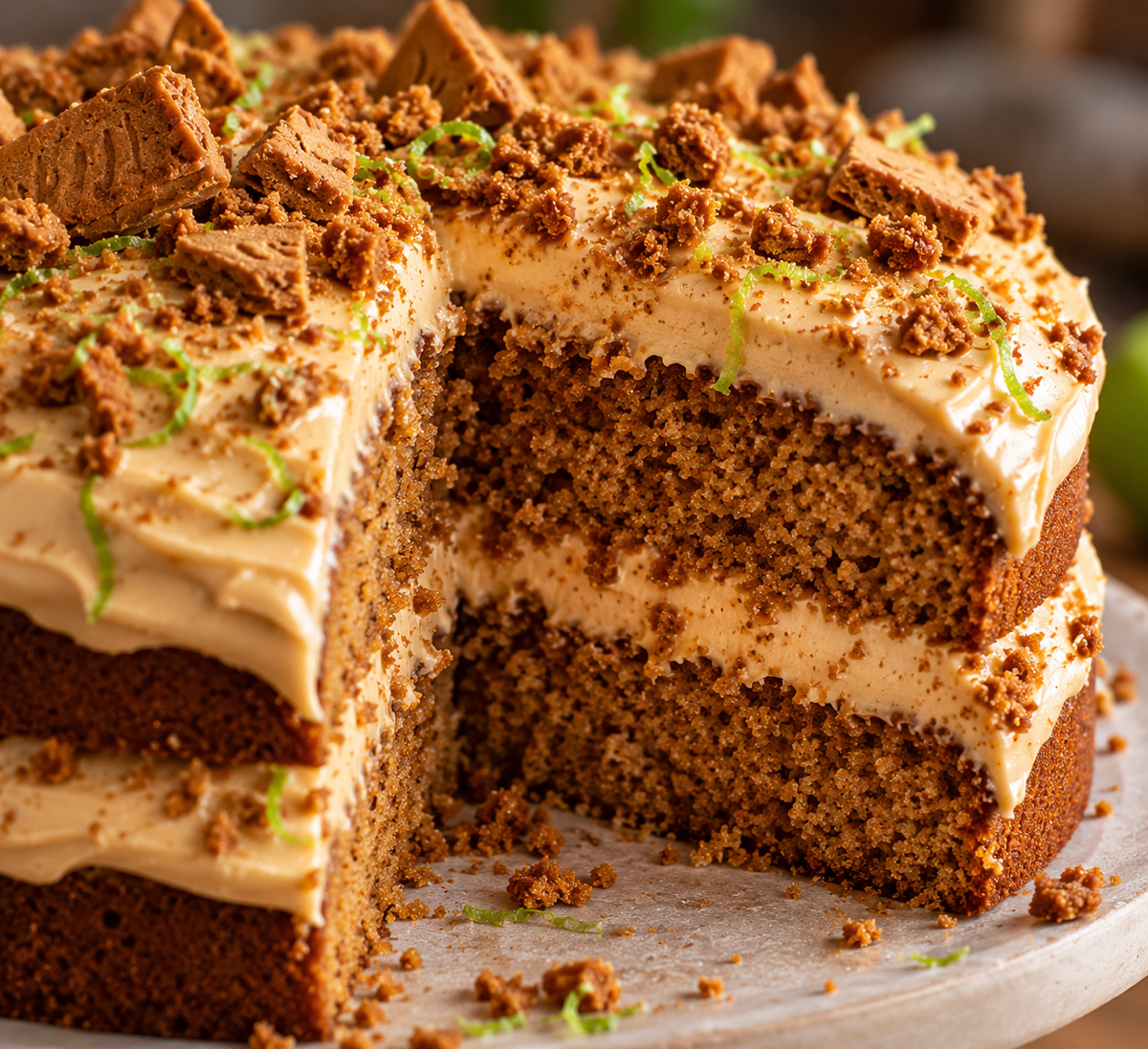Ginger, lime & biscoff cake